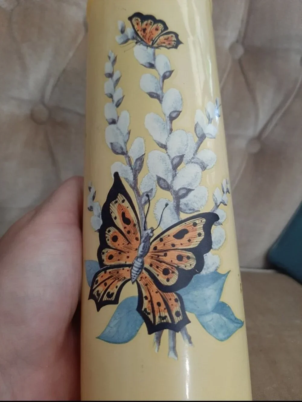 Vintage 1970s butterfly glass candle mcm home decor pillar retro